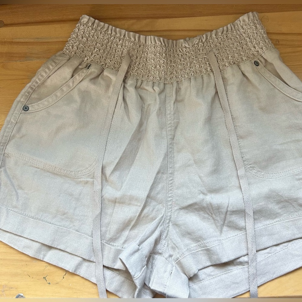 Tan High Waist Smocked Shorts